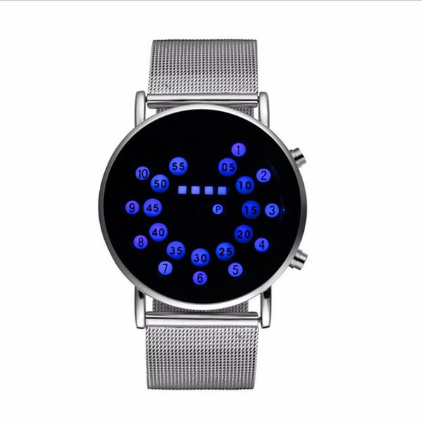 

fashion binary horloge mannen watch men digital watch led watches stainless steel unique binary clock, Slivery;brown