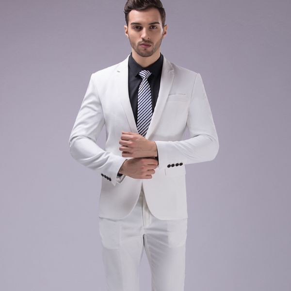 Стильный мужской костюм белый отворот шеи 3 шт. Тонкий свадебные смокинги для свадьбы на пляже дешевые одна кнопка дружки носить рубашку высокого качества 2018