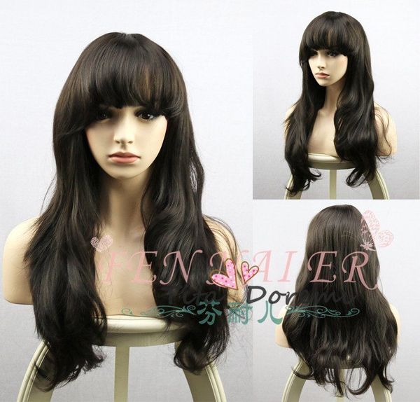 

wig cos woman curly brown heat resistant hair wigs, Black;brown