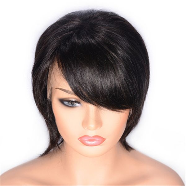 

brazilian virgin hair straight lace front wig pre plucked hairline side part human hair lace wig bleached knots, Black;brown