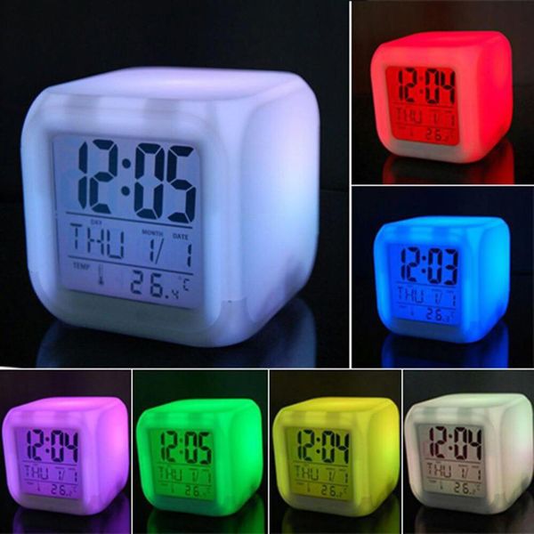 

fashion 2016 new led 7 color glowing change digital glowing alarm clock cube