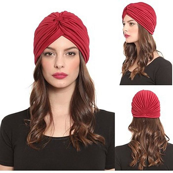 

2017 new fashion women turban hat bohemia 21 solid color fold beanies female simple autumn bonnet turban hats for women, Blue;gray