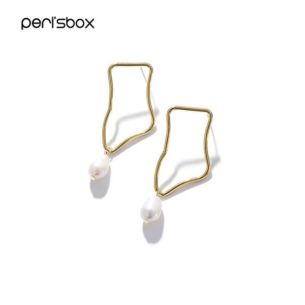 

peri'sbox new wavy gold color pearl hoop earrings for women irregular geometrical hoops earring minimalist earrings wholesale, Golden;silver