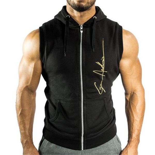 

wholesale- new arrival cotton hoodie sweatshirts fitness clothes bodybuilding tank men sleeveless sporting shirt casual waistcoat vest, White;black