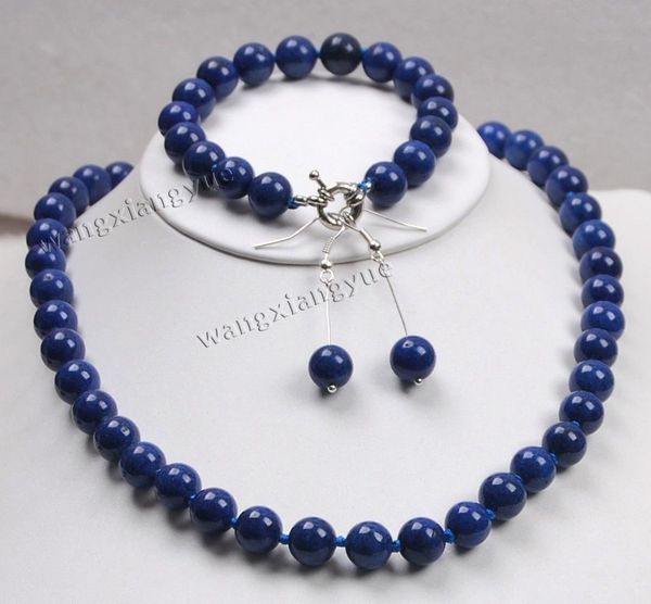 

10mm lapis lazuli gemstones round beads necklace 18" bracelet 7.5" earrings set, Black