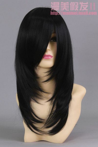 

new fashion medium straight cosplay party wig\wigs optional full wig>>>>new fashion picture wig, Black