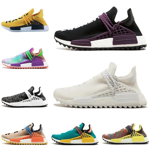 

Human Race trail Running Shoes Mens Women Pharrell Williams HU Runner Black Canvas Chalk Coral Core black trainers sports sneaker