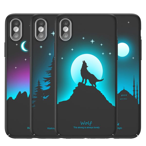 

luminous back shell for iphone x 8 plus glow in the dark 3d relief painting hard shockproof cover case slim full protective case