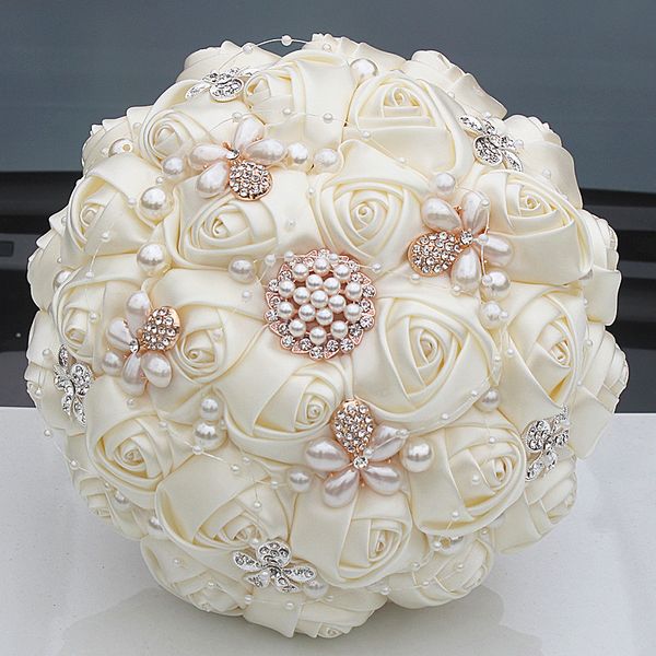 

gorgeous crystal ivory wedding bouquet brooch bowknot wedding decoration artifical flowers bridal bouquets w252-17