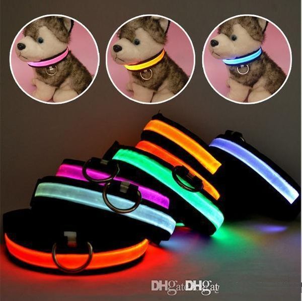 Brilho LED Dog Cat Pet Flashing Light Up Nylon Collar Noite Segurança Coleiras Suprimentos Produtos S M L XL Tamanho b498