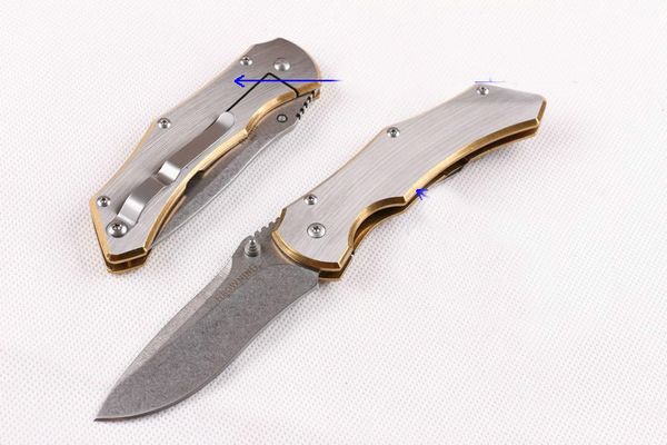 Yeni taktik katlanır bıçak gri titanyum bıçağı güzel tasarım altın kaplı çelik sap kamp bıçak bıçak bıçak bıçakları perakende kağıt kutusu