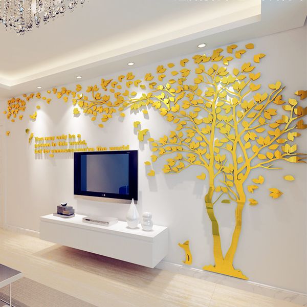 

1pcs creative texture 3d acrylic tree tv setting wall decal living room trees for walls stickers warmth homedecor wall decal