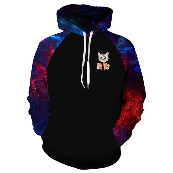 

2018 3d hoodies men hooded sweatshirts cat 3d print hoody casual pullovers streetwear autumn hipster hip hop, Black