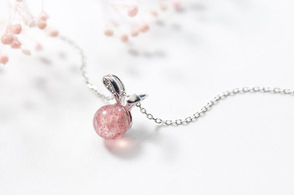 

authentic 100% real. 925 sterling silver fine jewelry natural strawberry quartz stone with heart love pendant necklace gtlx1728