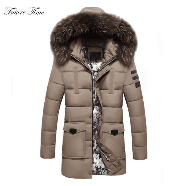 

men parkas fur hooded solid color thick warm casual man outwear autumn and winter 2018 brand clothing long jacket and coat c1623, Black