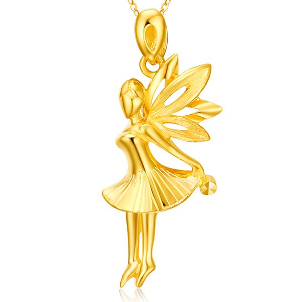 

new arrival solid 24k yellow gold pendant 999 gold women angel girl pendant 3.19g, Black