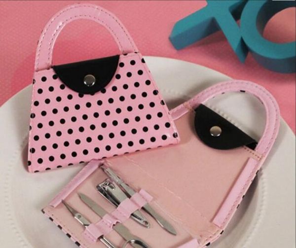 

exquisite manicure set bag for wedding gift pink polka-dot bag clipper pedicure set nail clippers scissors tweezer file grooming tools
