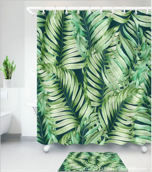 

custom tropical green leaves shower curtain waterproof polyester bathroom curtains fabric bathtub decor floor mats sets