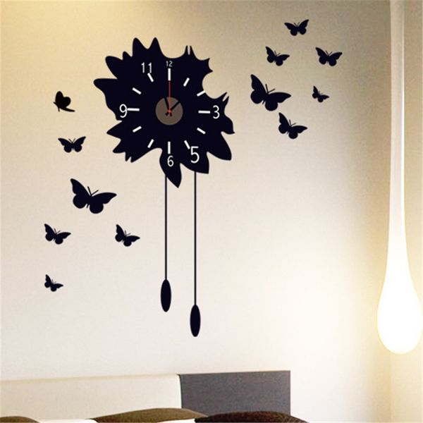 

mengxiang butterfly flower 3d big wall clock rushed mirror wall sticker diy living room home decor fashion watches clocks