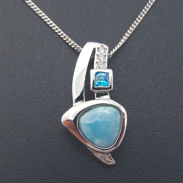 2021 Dominikanisches natürliches Larimar-Anhänger-Medaillon aus massivem 925er-Sterlingsilber, Schmuck, Edelsteine, Charm-Anhänger, modisches schönes Geschenk für Sie