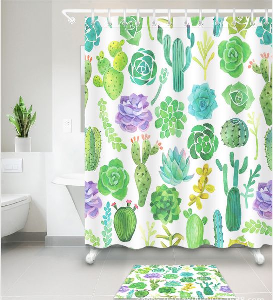 

home decor 3d shower curtain cactus patterns modern landscape waterproof contemporary style curtains floor mats sets