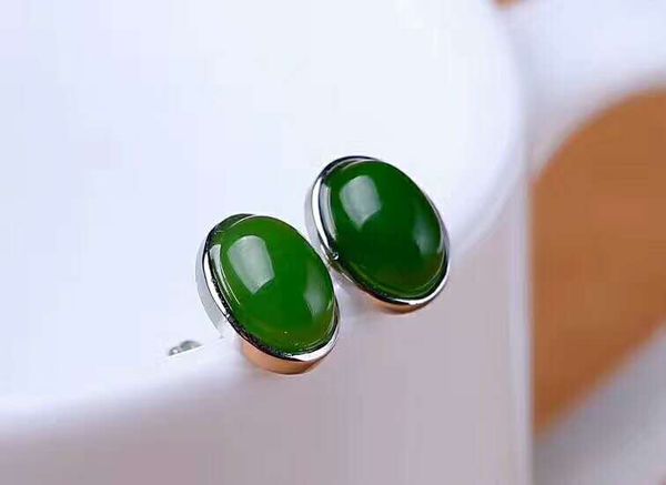 

hetian biyu silver inlay new egg earrings j46#, Golden;silver