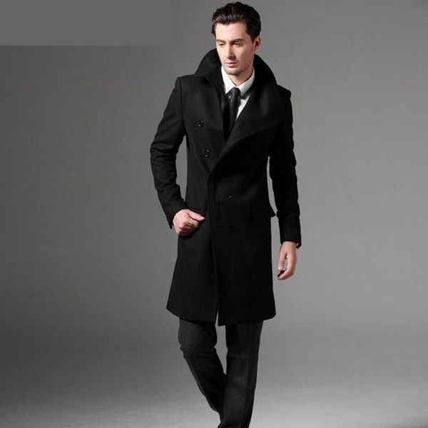 

2017 S-3XL Large Size Men Wool Coat Long Coat Woolen Erkek Mont Cappotto Abrigo Hombre Peacoat free shipping