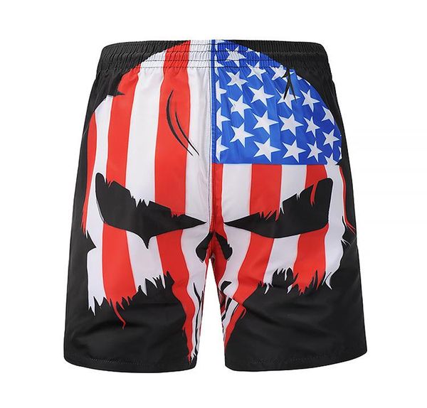 American Flag Skull Military Man Summer Casual Shorts,Beach Shorts Swim Trunks