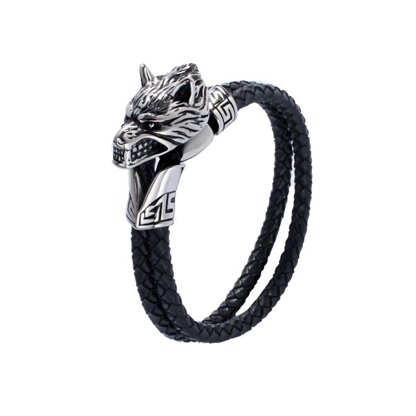 

2018 властная личность титана стали волк голову плетеный кожаный веревку браслет мужской кожаный браслет ювелирных изделий pw771, Golden;silver