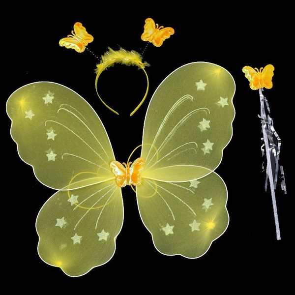 

3 pcs butterfly wing headband sparklers glitter cosplay costume fairy costume halloween children girl butterfly wings 2018, Black;red