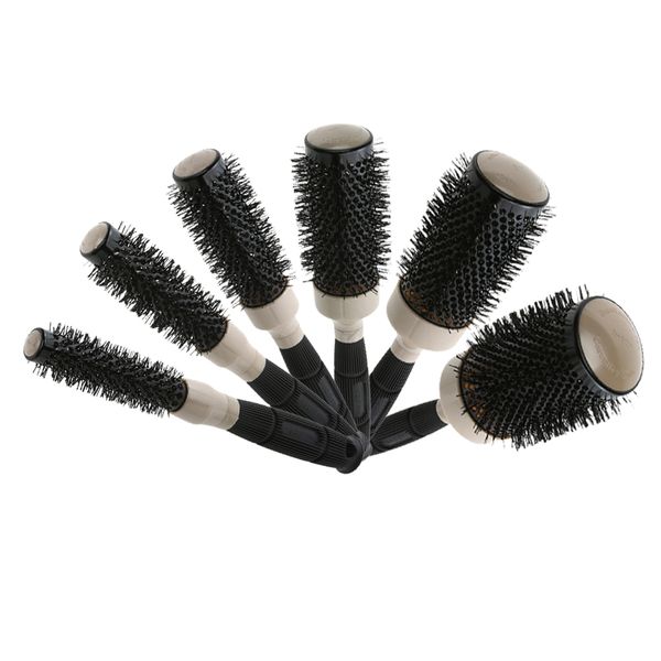 

1pc ceramic&nylon round hair brush barber hairdressing salon styling tools curly hairbrush massage bomb quiff roller comb, Silver