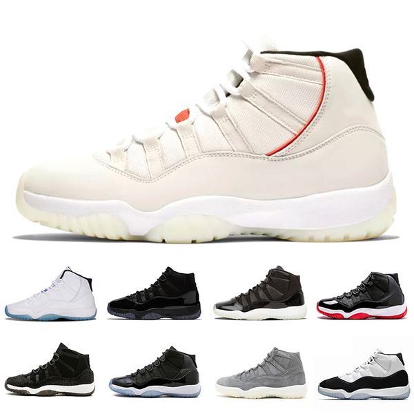 

11 xi 11 platinum tint men ba ketball hoe de igner cap and gown prom night gym red bred baron concord 45 cool grey men port neaker