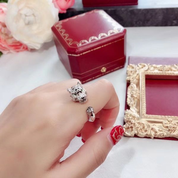 

925 Sterling Silver Brand Fashion Party Jewelry For Women Rose Gold Black Pattern Panther Wedding Jewelry Leopard Ring D18111306