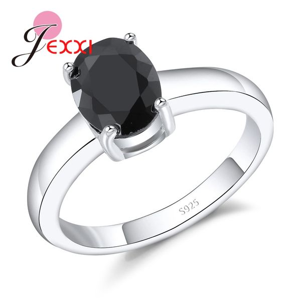 

whole salejexxi 2018 fashion luxury vintage black zircon cz round 4 claw simple style rings for women wedding rings jewelry, Golden;silver