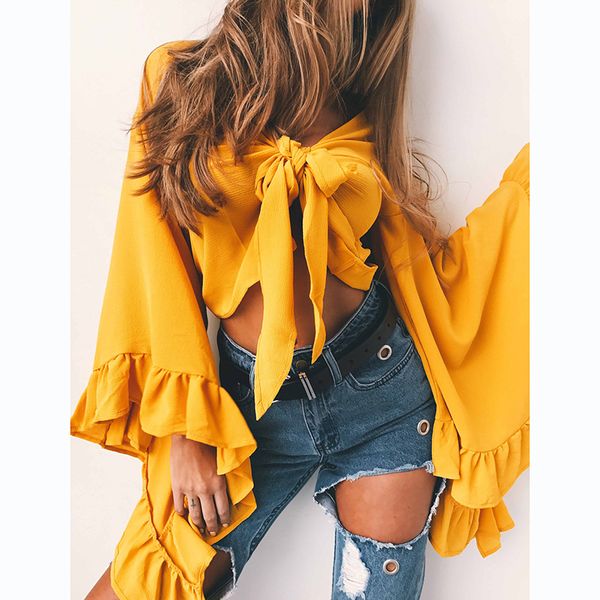 

fashion europe catton plus size t shirt petal sleeve front winding bowknot t-shirt women shirts summer aesthetic tshirt, White