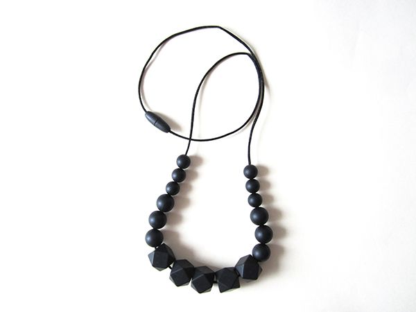 

10pcs baby silicone teether necklace black color polygon chew beads safe food silicone teething necklace charm nursing chewelry, Silver