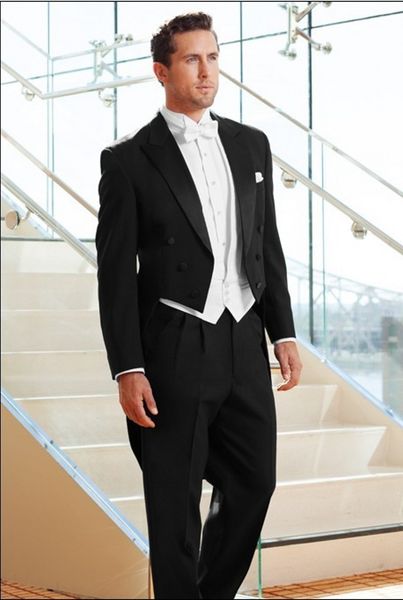 

black groomsmen peak lapel groom tuxedos tailcoat/morning style men suits wedding/prom man blazer( jacket+pants+vest+bow tie )m173, Black;gray