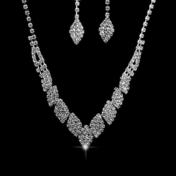 

whole saleluxury classic bridal jewelry sets crystal rhinestone necklace earrings wedding party accessories high quality, Slivery;golden