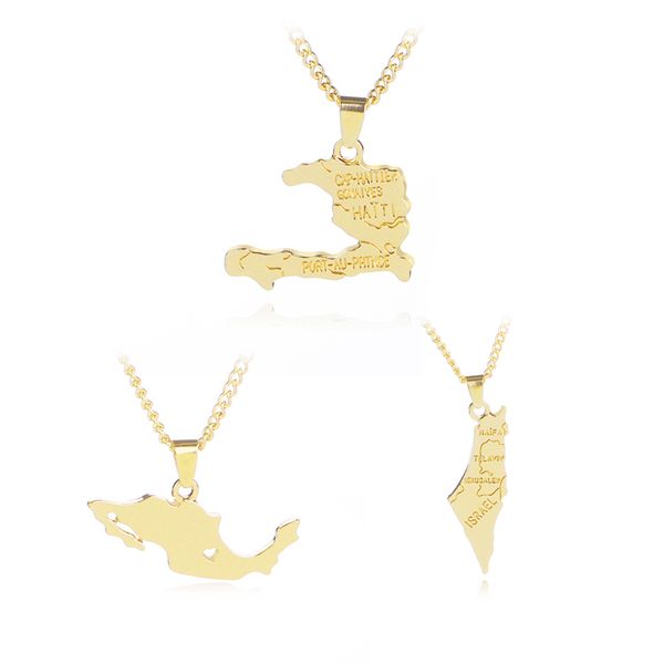 

2018 country map pendant necklace israel mexico haiti composition necklaces & pendants, Silver