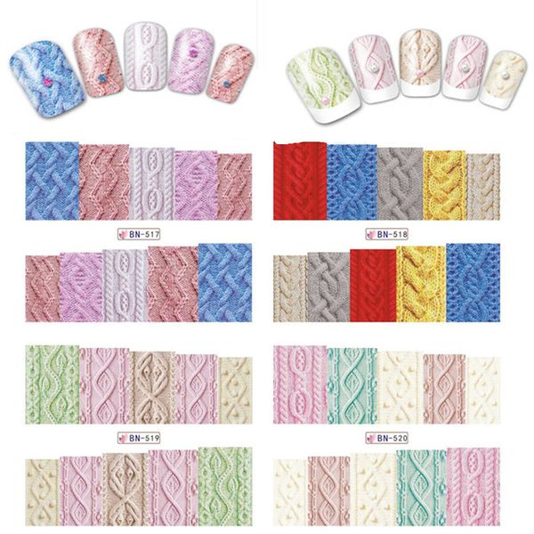 

1sheet winter designs sweater clothes nail art stickers colorful full nail tips wraps for water decals bn517-528 drop shipping, Black