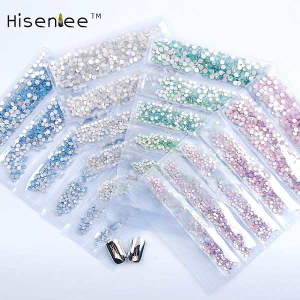 

hisenlee ss3-ss10 6sizes white blue pink green opal nail art rhinestones bottom manicure 3d nail art decoration gems, Silver;gold
