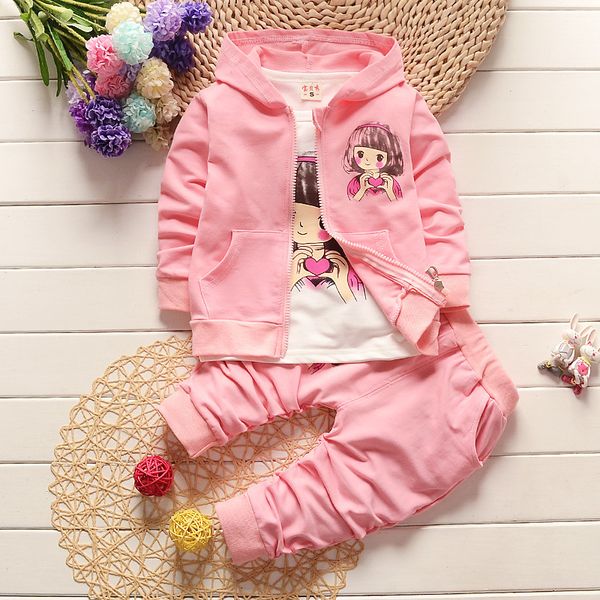 

girls fashion clothing set autumn winter 3 piece suit hooded coat clothes t-shirt pants baby cotton tracksuits, White
