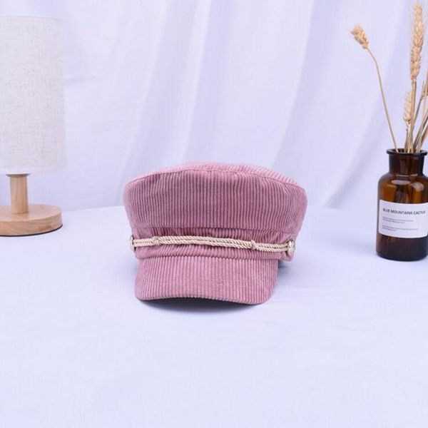 

2018 new retro women corduroy beret solid newsboy octagonal hat women lady caps the french artist beret, Blue;gray