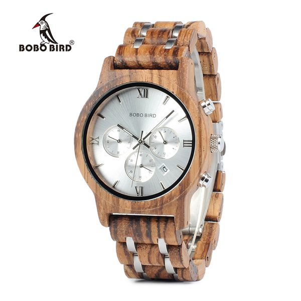 

bobo bird men wooden watches luxury wood quartz wristwatch brand timepieces in wooden gift box relogio masculino p19, Slivery;brown