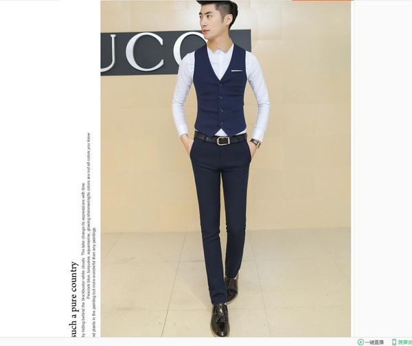 

men's vest men cultivating young white corset vest korean wrinkle, Black;white