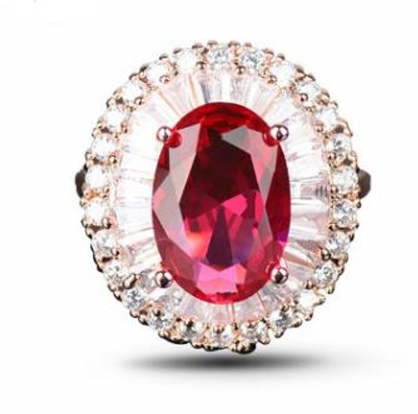 

european and american foreign trade fashion jewelry oval ruby simple micro-inlaid zircon high-grade ring, Silver