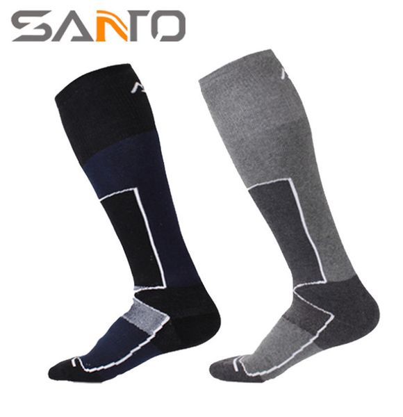 

2 pairs santo s023 outdoor cotton nylon skiing socks men's knee-high sports socks quick dry warm fit to size 39-43, Black