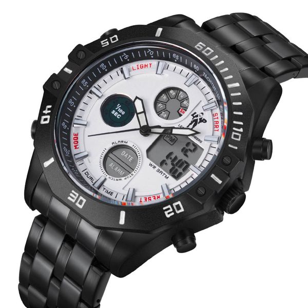 

sport watch men outdoor analog digital watches led stainless steel wristwatch alarm male clock relogio masculino 2018, Slivery;brown
