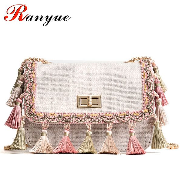 

ranyue boho fringe crossbody bag women fashion 2018 mini chain shoulder bag canvas national fashion summer