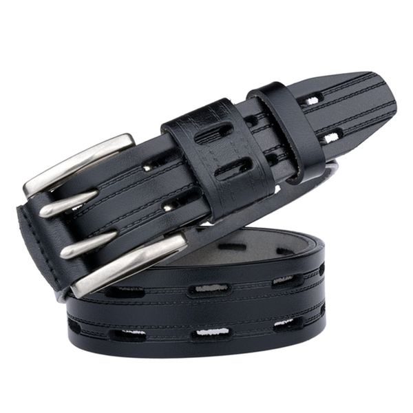 

two needles buckle men belt no drilling genuine leather straps fancy cuasal jeans waist belts for men waistbands, Black;brown